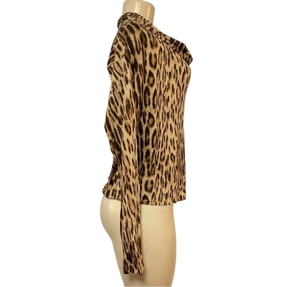 Michael Kors Brown Animal Print Cowl Neck Top Long Sleeve Blouse - Picture 2 of 7